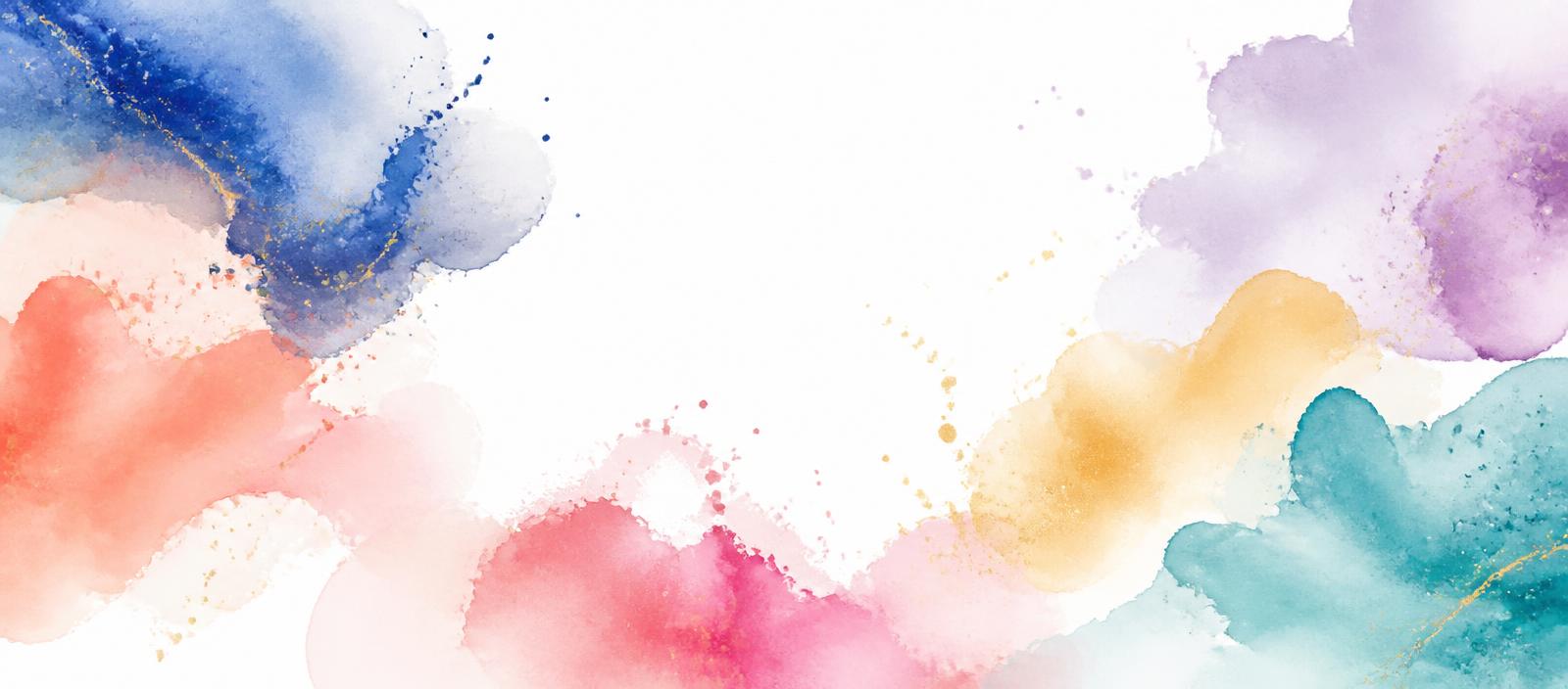 Abstract watercolour paint strokes in sapphire, coral, gold, lavender and teal